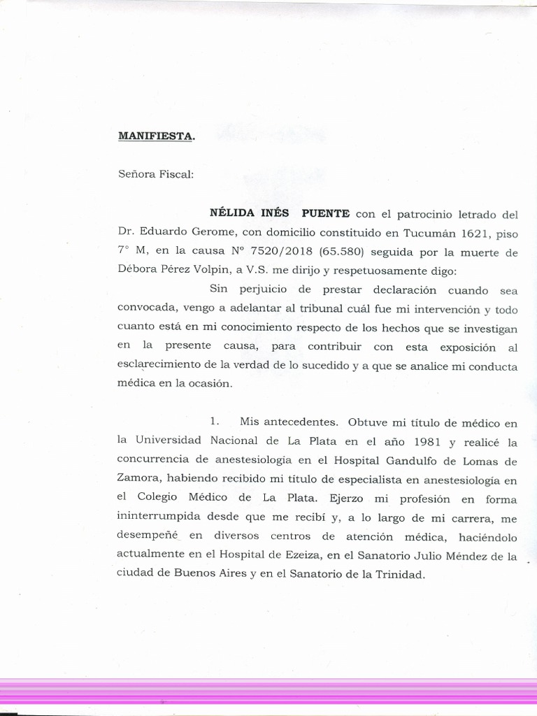 Carta de la anestesista Nélida Inés Puente Medicina Bienestar