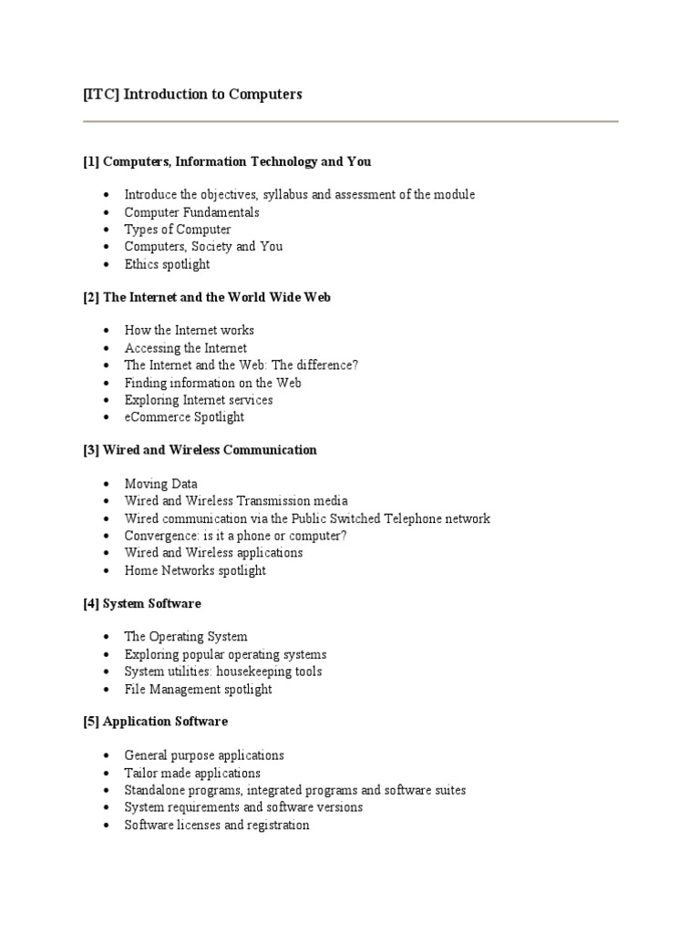 (ITC) Introduction To Computers | PDF | Technology & Engineering