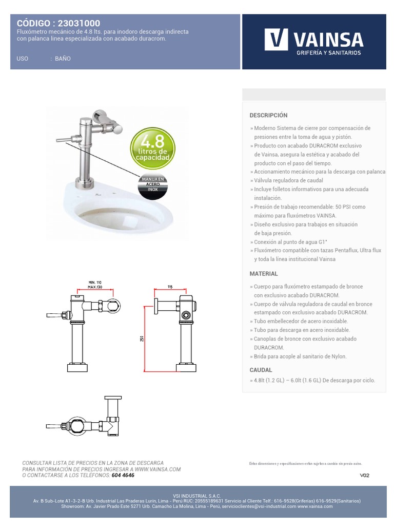 Fluxometro Vainsa Plomeria Ingenieria Mecanica