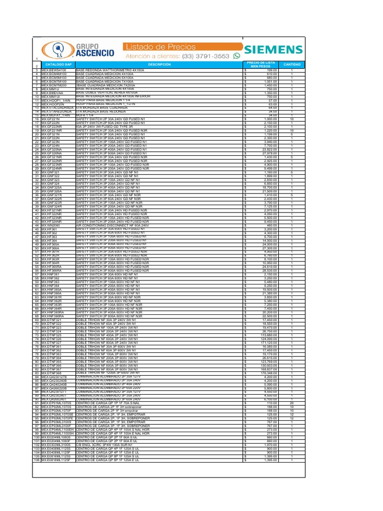 Lista de Precios Siemens PDF