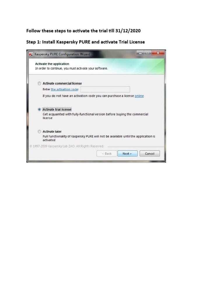 Activate Kaspersky PURE Trial Version | PDF
