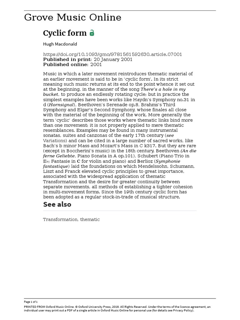 Grove Music Online: Cyclic Form | PDF | Musical Compositions | Musical ...