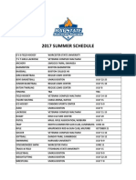 2017 Baystate Games Tentative Summer Schedule