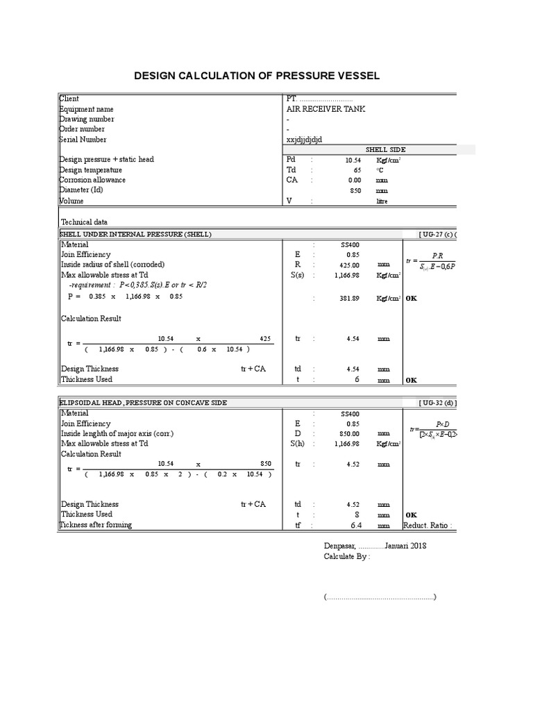 Air Receiver Tank Design Calculations | PDF | Chemical Engineering ...