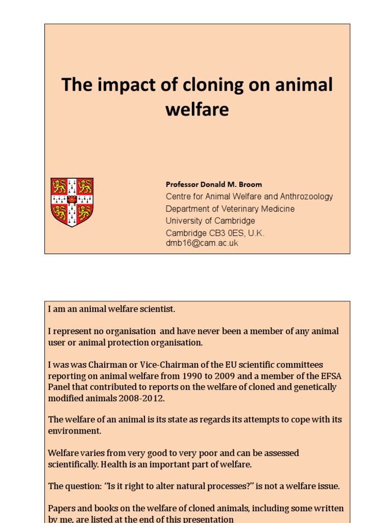 Donald M. Broom University of Cambridge PDF Cloning Animal Welfare