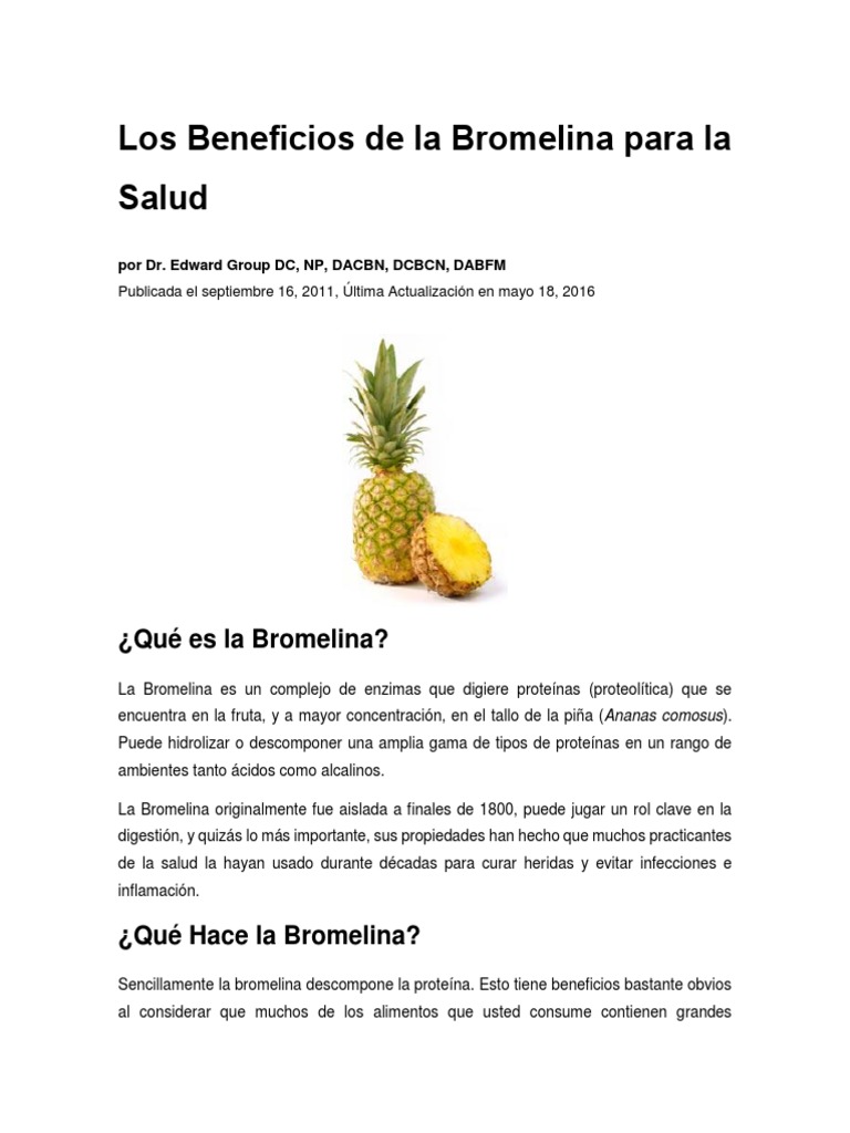 Los Beneficios de La Bromelina Para La Salud Piña Proteínas