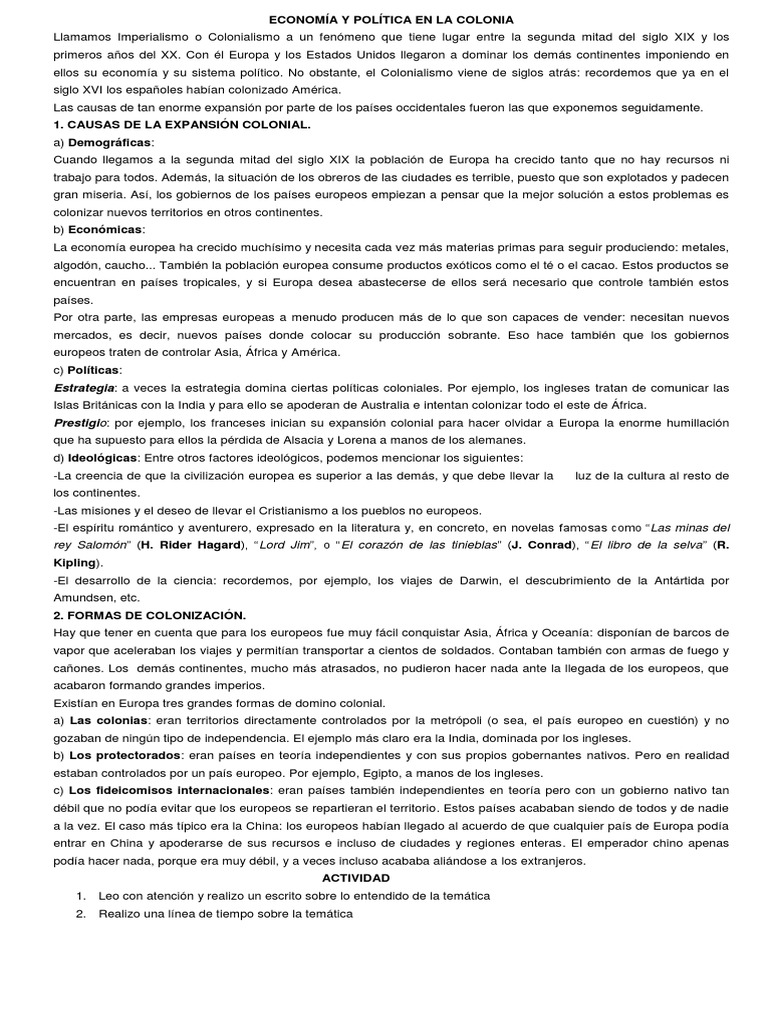 Formación de Imperios Coloniales Europeos | PDF | Colonialismo ...