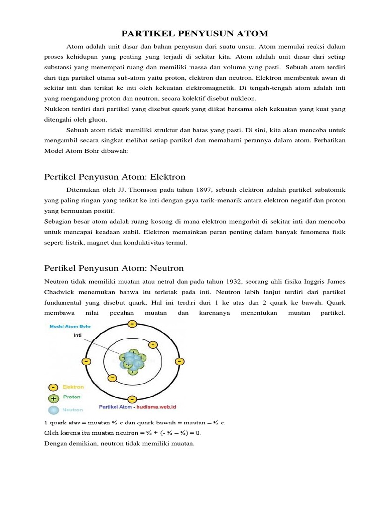 Partikel Penyusun Atom Yang Bermuatan Negatif Disebut