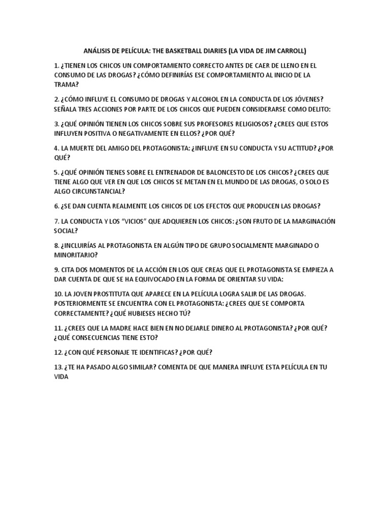 Análisis de Película The Basketball Diaries PDF