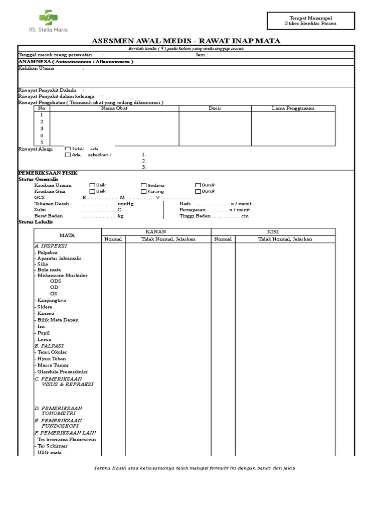 Asesmen Awal Medis  Rawat  Inap  Mata