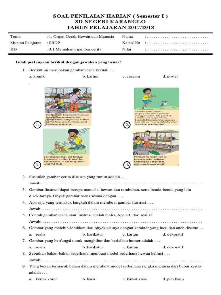 Soal Penilaian Harian Kelas 5 Semester 1 Tema. 1 Muatan Sbdp