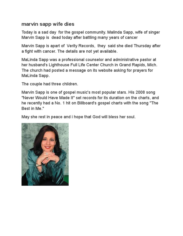 Marvin Sapp Wife Dies Pdf