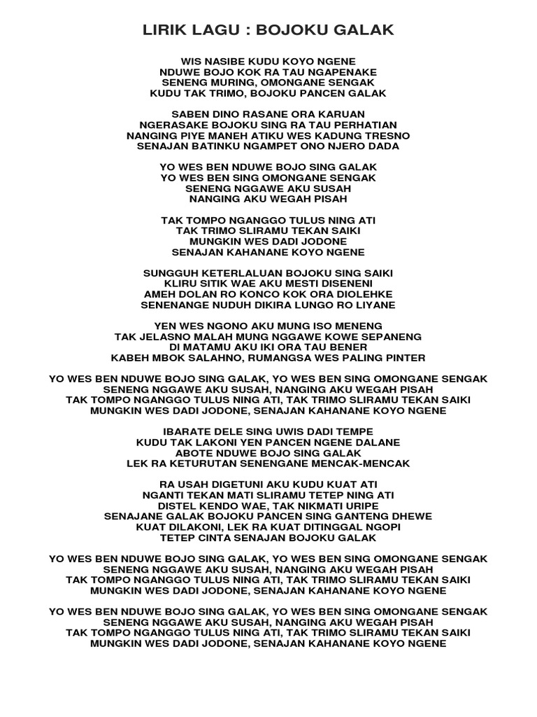 Bojo Galak Via Vallen Lirik Lagu