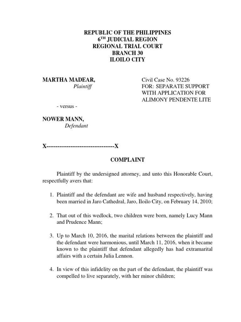 Support Pendente Lite PDF Notary Public Lawsuit