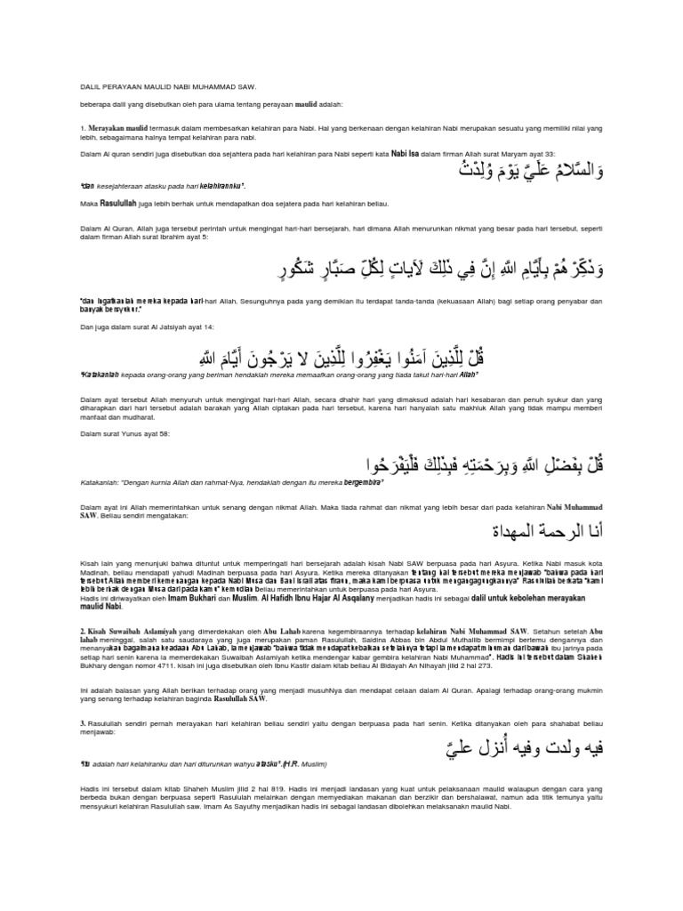 Dalil Perayaan Mualid Nabi Muhammad Saw