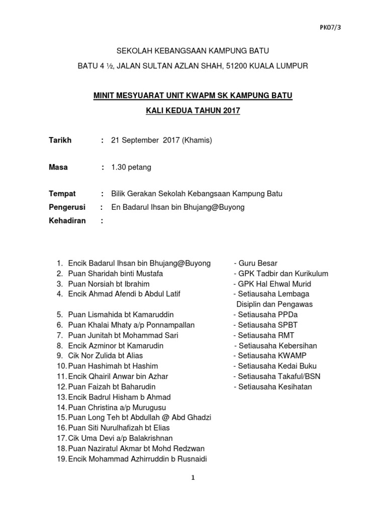 Minit Mesyuarat Kwapm Kali Kedua