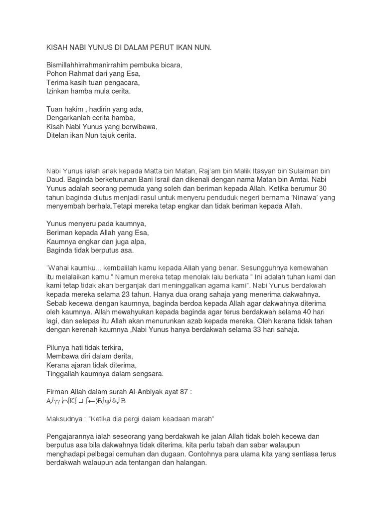 Bercerita Kisah Nabi Yunus Dalam Perut Ikan Nun