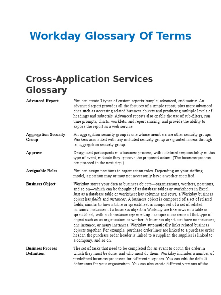Workday Terms Glossary Explained | PDF | Payments | Debits And Credits