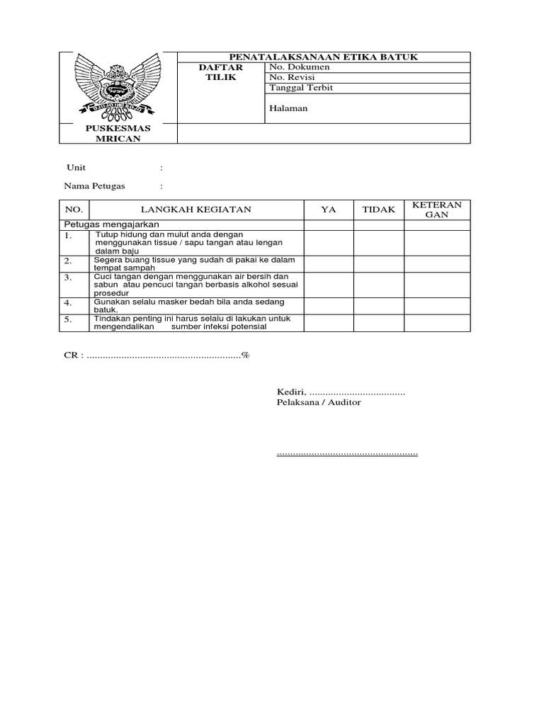 Daftar Tilik Penatalaksanaan Etika Batuk Pdf