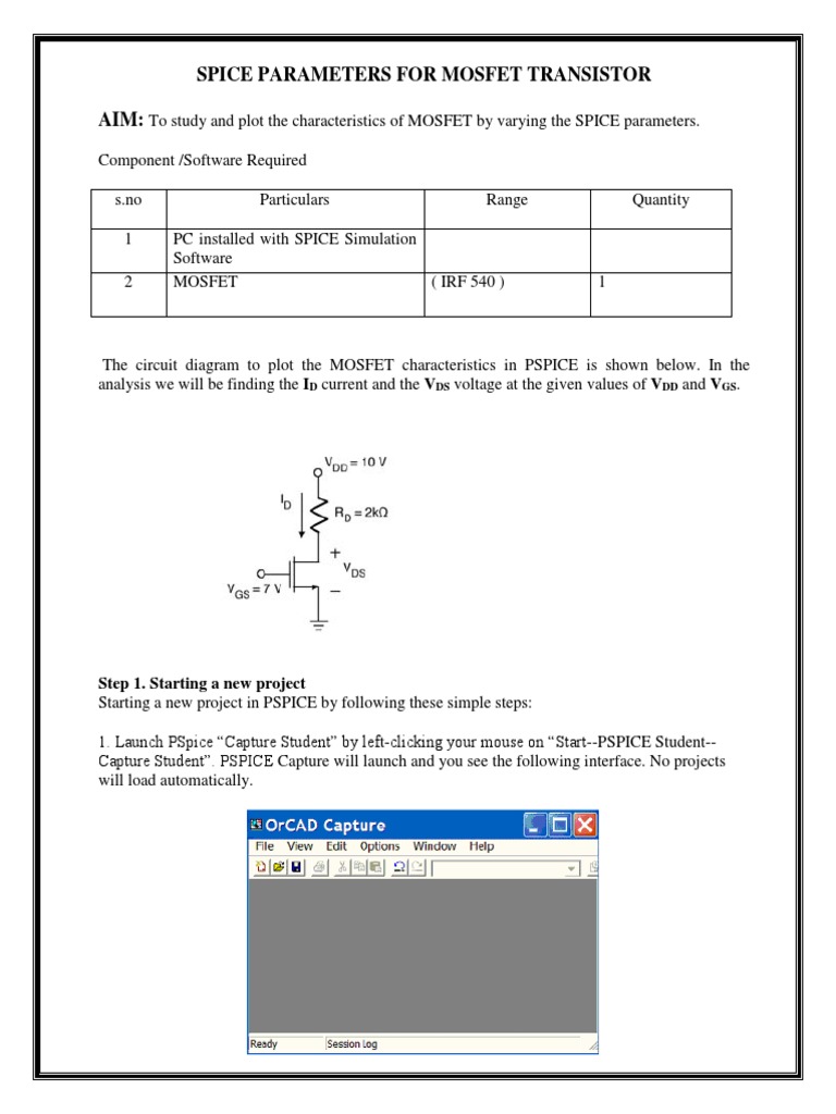 Mosfet Characteristics Spice Parameters Spice Field Effect Transistor