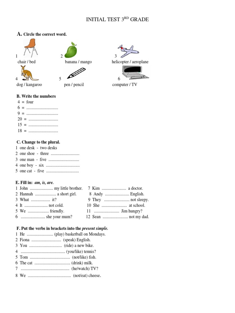 Initial Test 3 Grade A.: Circle The Correct Word | PDF | Language Arts ...