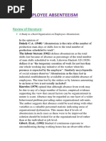 Project On Employee Absenteeism Nisam Pdf Human Resources Employment