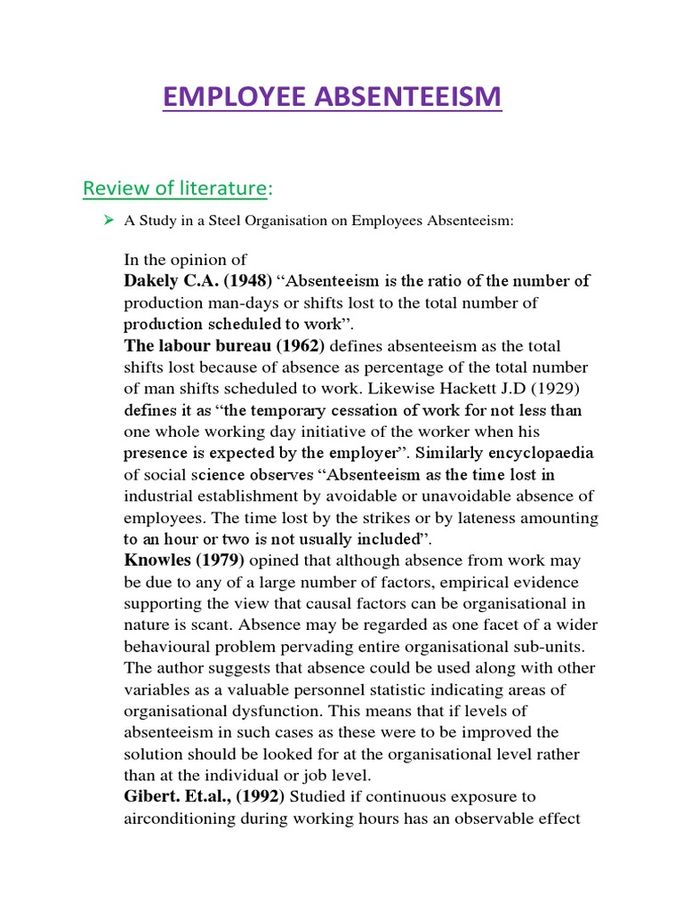 Literature review matrix about absenteeism image
