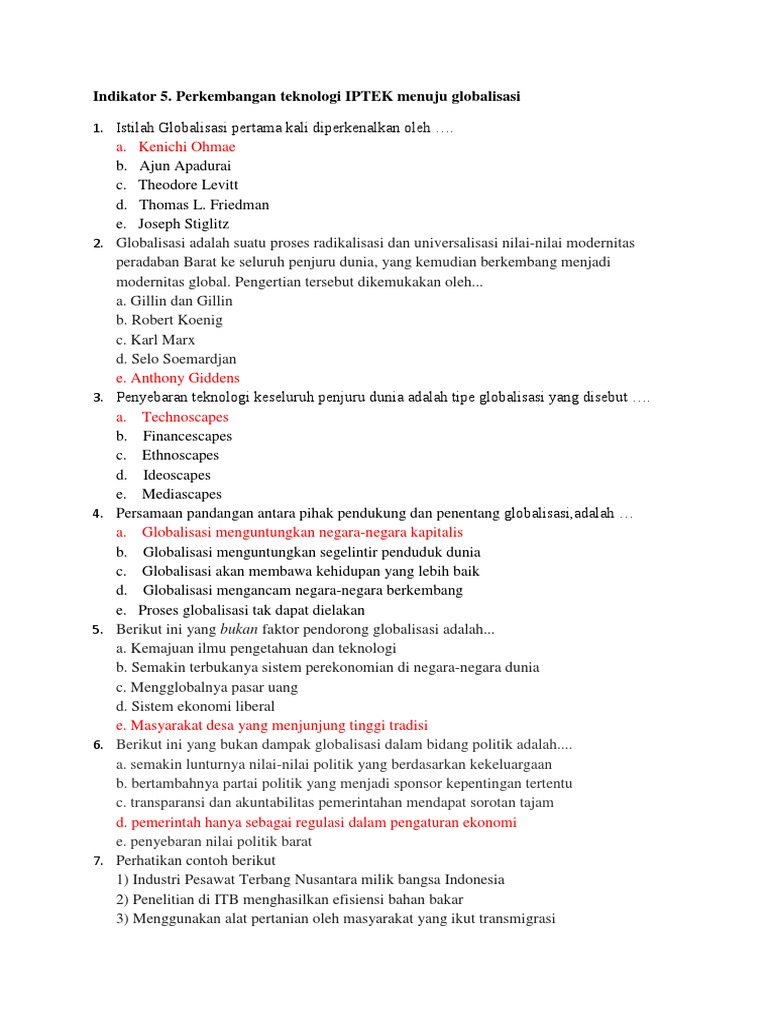 Soal Soal Materi Globalisasi