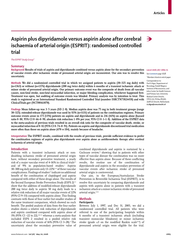 Aspirin Dipyridamole Stroke Trial PDF Stroke Aspirin