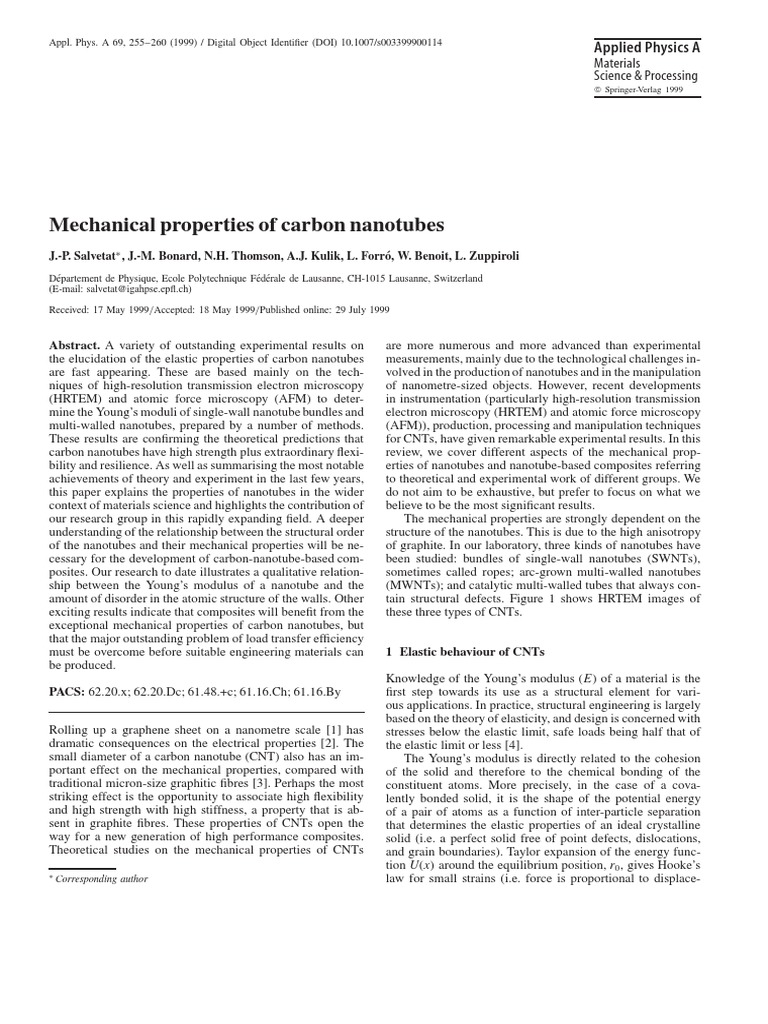 Mechanical Properties of Carbon Nanotubes | PDF | Carbon Nanotube ...