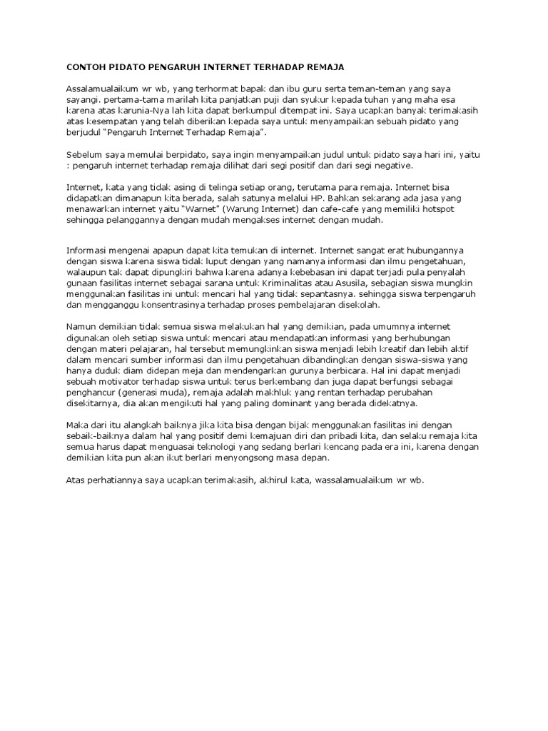 Contoh Pidato Pengaruh Terhadap Remaja PDF