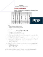 Solve All of These Questions Using Ms. Excel: Assignment 1 Probability and Statistics (Me2101)