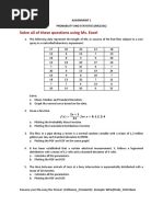 Solve All of These Questions Using Ms. Excel: Assignment 1 Probability and Statistics (Me2101)