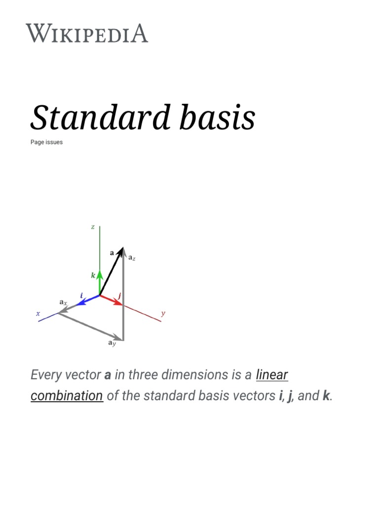 Standard Basis Wikipedia PDF Basis (Linear Algebra) Vector Space