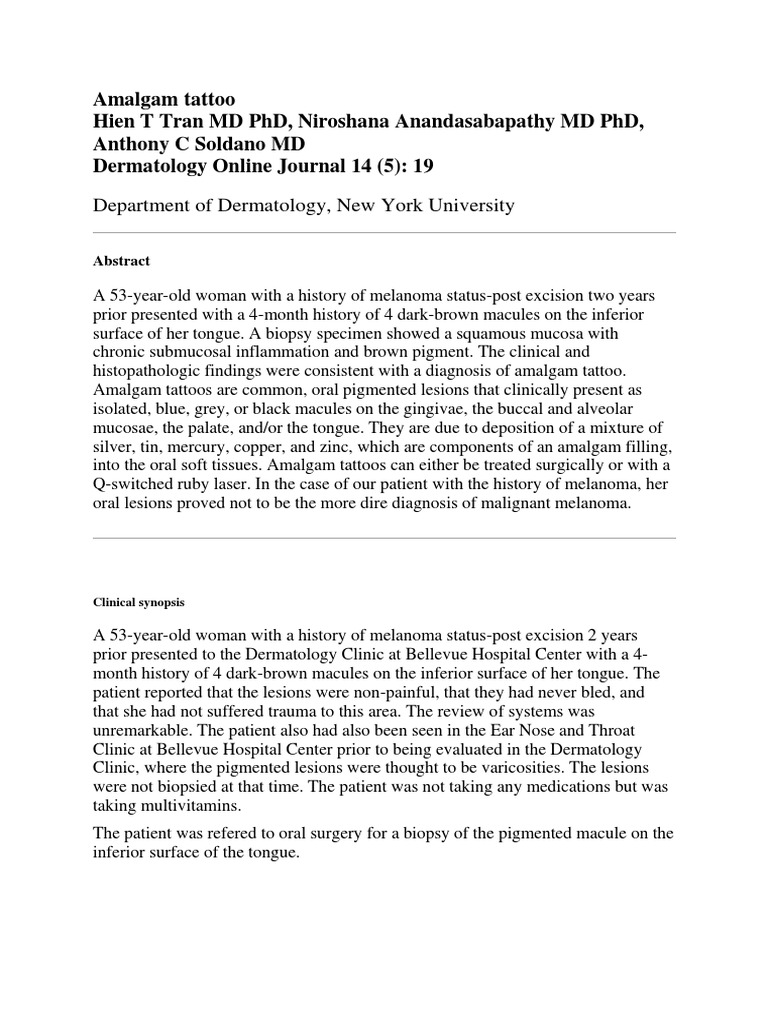 Amalgam Tattoo PDF Cutaneous Conditions Mouth