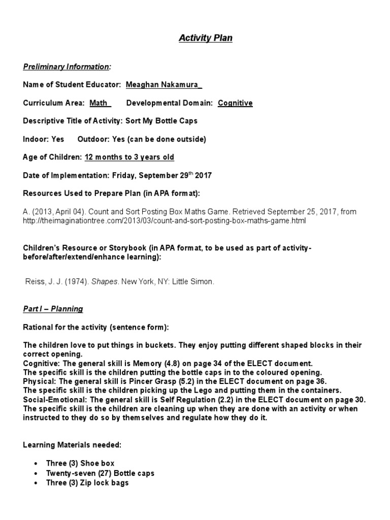 Math Activity Plan | PDF | Teachers | Neuropsychological Assessment