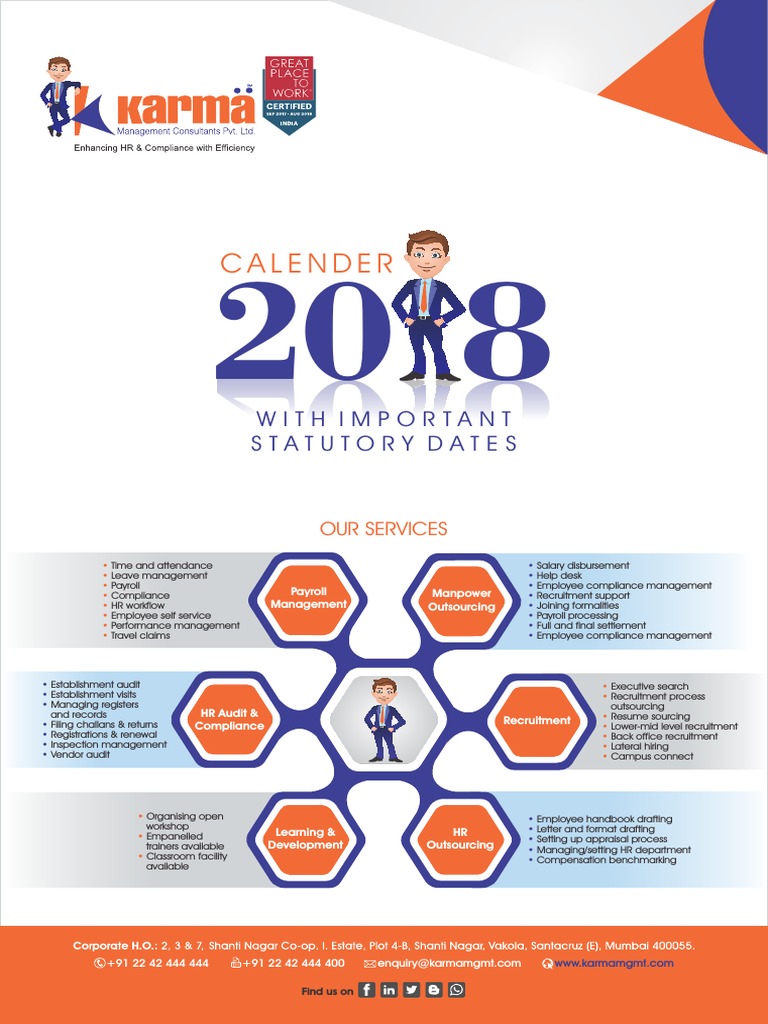 Statutory Compliance Calendar PDF PDF Wage Payroll