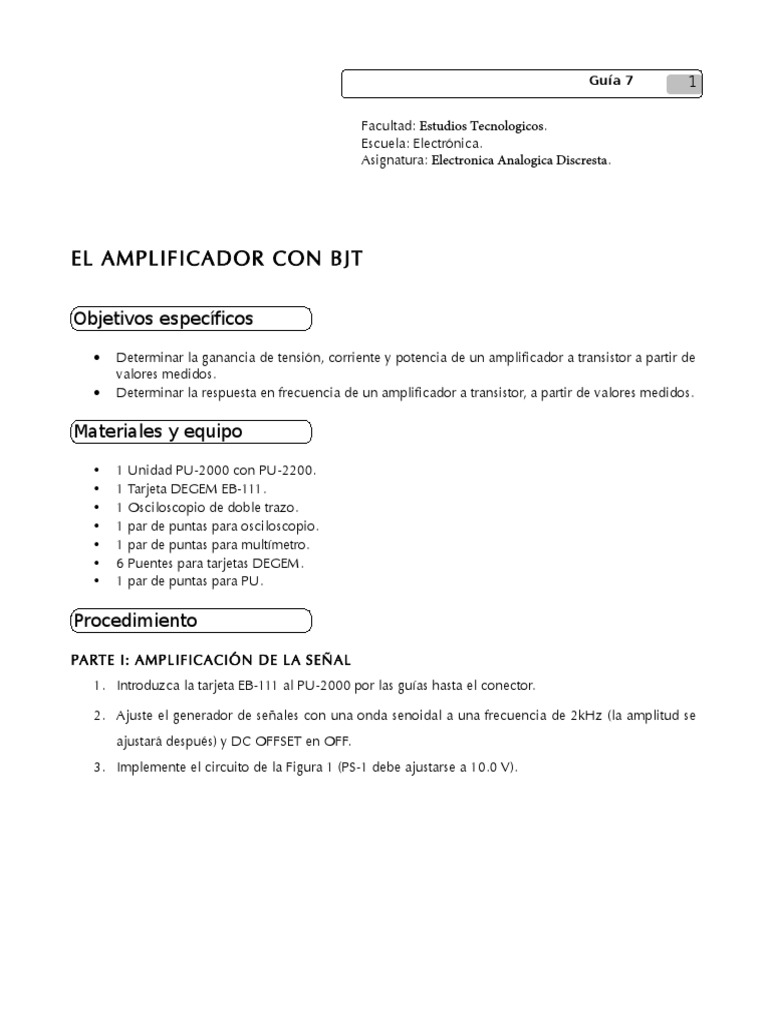 Análisis del amplificador con transistor BJT Ganancia, respuesta en