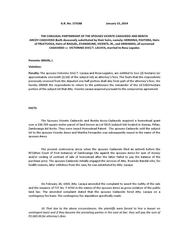 Cadavedo Vs Atty Lacaya PDF Attorney's Fee Lawsuit