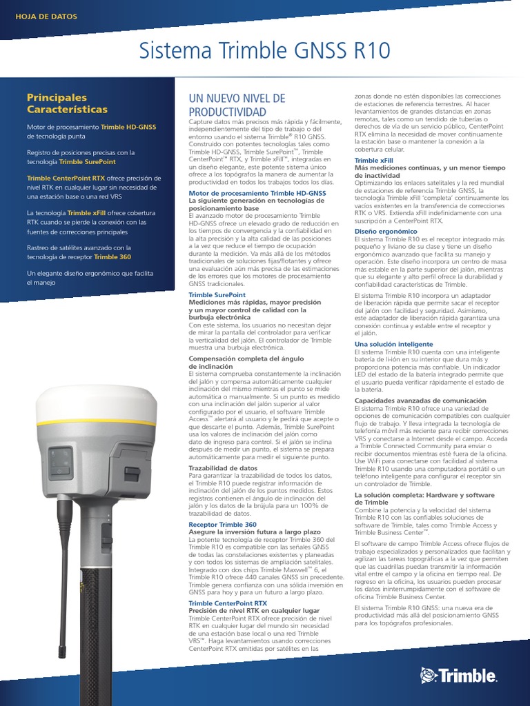 Datasheet Trimble R10 GNSS Spanish Screen Descargar gratis PDF