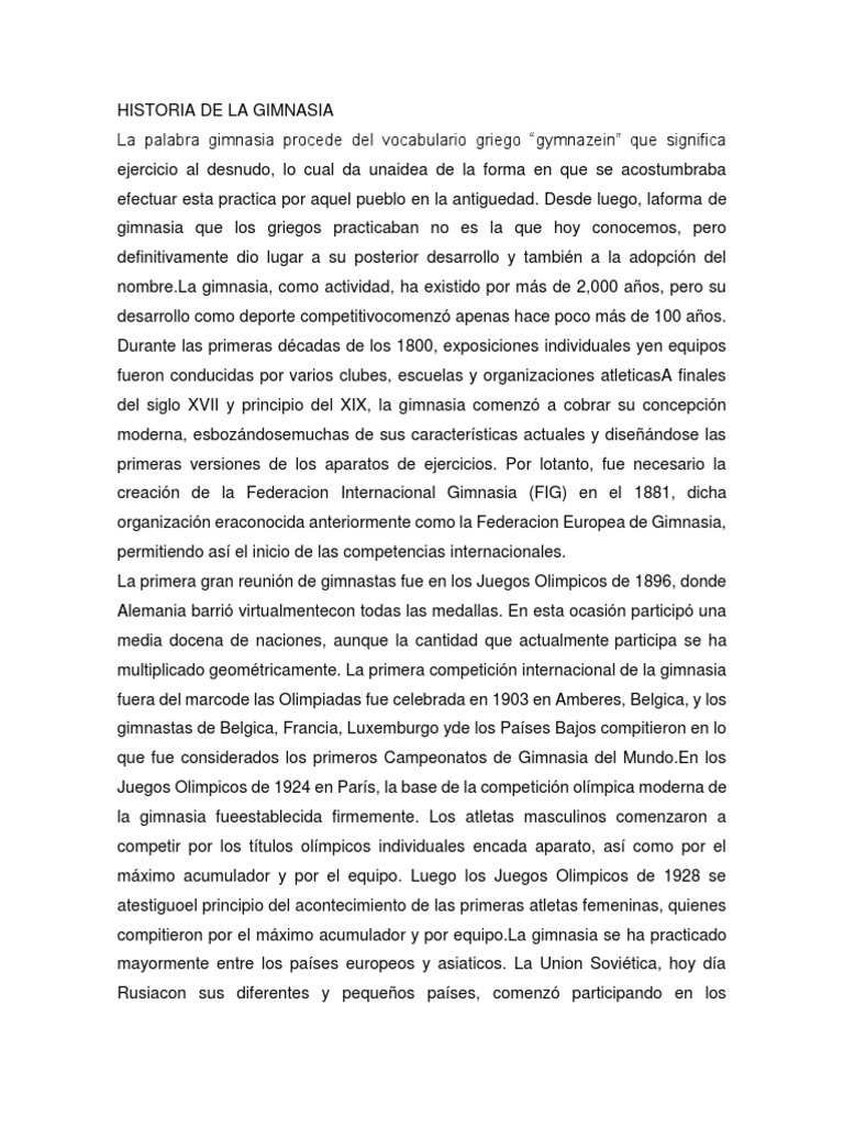 Historia de la Gimnasia y sus Tipos | PDF | Gimnasia | Deportes
