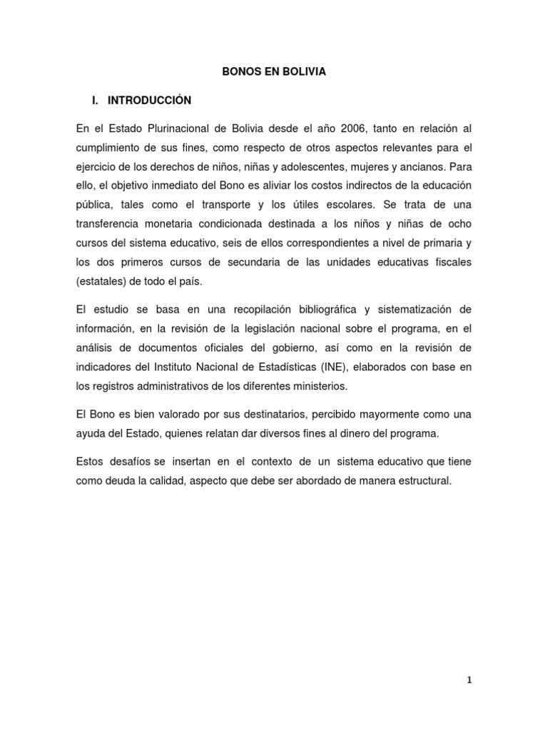 Bonos en Bolivia | PDF | Pobreza | Pobreza e indigencia