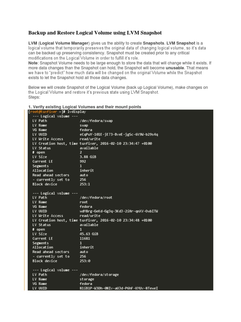 Backup and Restore Logical Volume Using LVM Snapshot PDF Backup