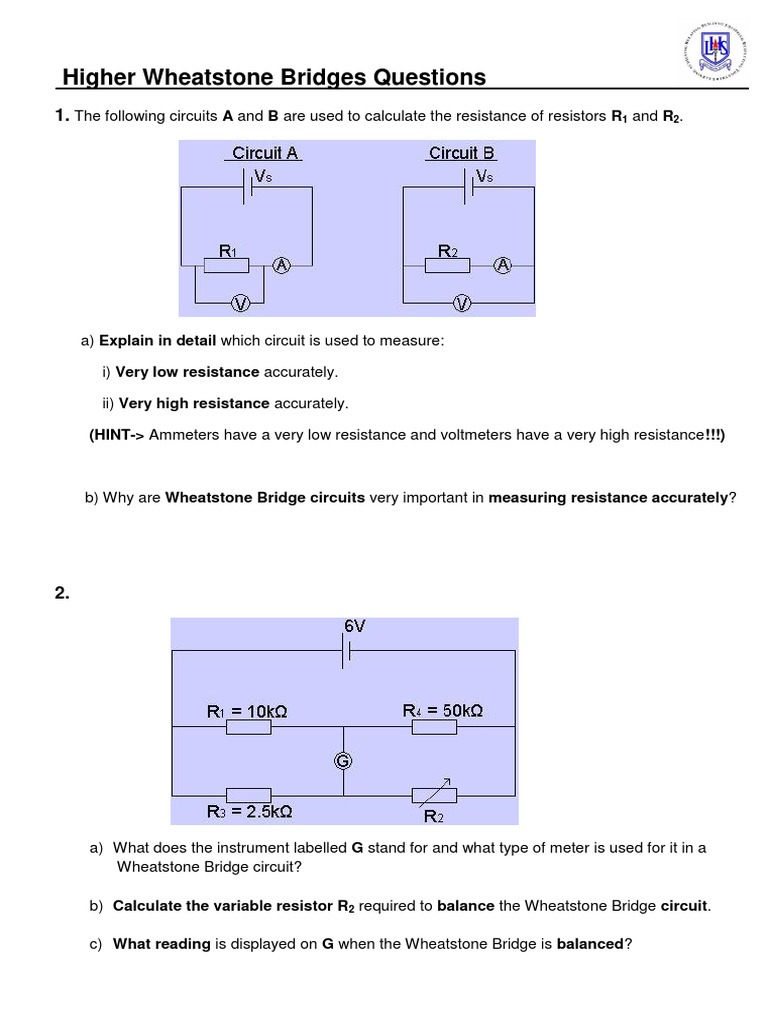 [25367]3. H Wheatstone Bridges Questions Electrical Resistance And