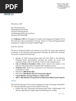 Hoboken Planning Board: Feather Flag Ordinance Compliance Review Memo