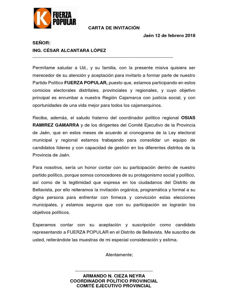 Carta Para Invitar a Candidatos 2018  Partidos políticos  Formas de