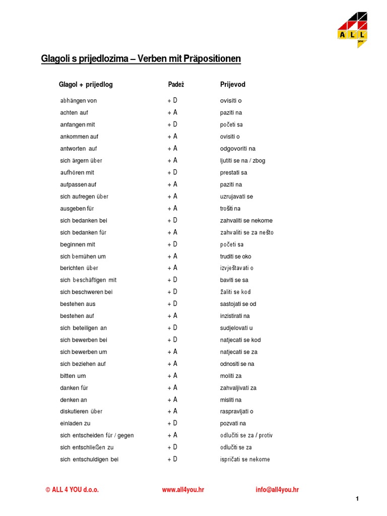 Verben Mit Präpositionen All4you PDF | PDF