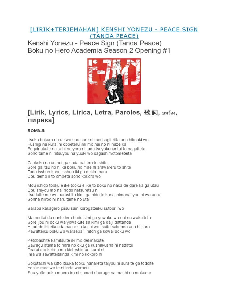 Kenshi Yonezu Peace Sign Lyrics English