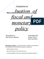 Evaluation of Fiscal and Monetary Policy: Assignment On