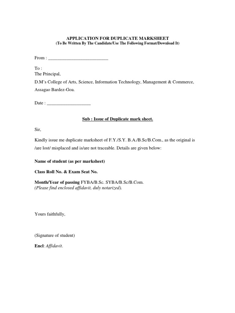 Write A Letter To School Principal For Marksheet